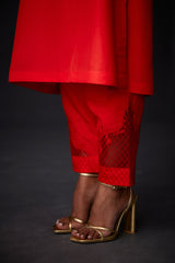 EMBROIDERED TUNIC TROUSER SET- SCARLET RED