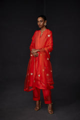 EMBROIDERED TUNIC TROUSER SET- SCARLET RED