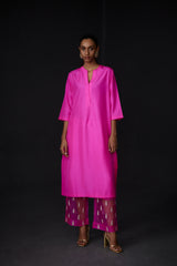 EMBROIDERED TUNIC TROUSER SET- HOT PINK