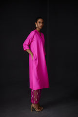 EMBROIDERED TUNIC TROUSER SET- HOT PINK