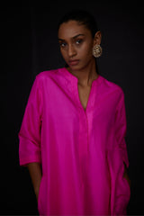 EMBROIDERED TUNIC TROUSER SET- HOT PINK