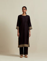 EMBROIDERED TUNIC TROUSER SET- BLACK