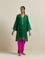 EMBROIDERED TUNIC TROUSER SET- GREEN/FUSCHIA
