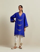 EMBROIDERED TUNIC TROUSER SET- COBALT BLUE/IVORY