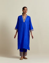EMBROIDERED TUNIC TROUSER SET- COBALT BLUE