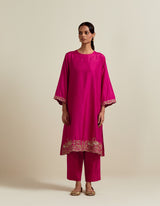 EMBROIDERED TUNIC TROUSER SET- FUSCHIA