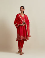 HAND EMBROIDERED DUPATTA- VERMILION