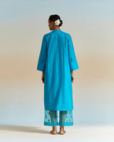EMBROIDERED TUNIC TROUSER SET- TURQUOISE BLUE