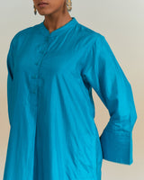 EMBROIDERED TUNIC TROUSER SET- TURQUOISE BLUE