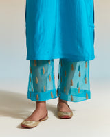 EMBROIDERED TUNIC TROUSER SET- TURQUOISE BLUE