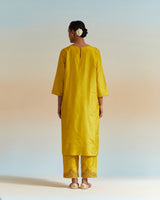 EMBROIDERED TUNIC TROUSER SET- MUSTARD