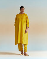 EMBROIDERED TUNIC TROUSER SET- MUSTARD