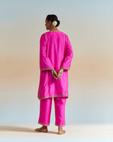 EMBROIDERED TUNIC TROUSER SET- HOT PINK