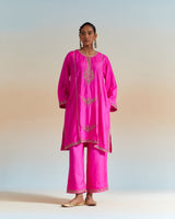 EMBROIDERED TUNIC TROUSER SET- HOT PINK