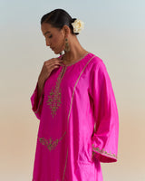 EMBROIDERED TUNIC TROUSER SET- HOT PINK