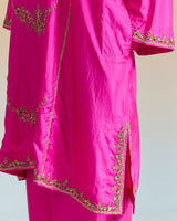 EMBROIDERED TUNIC TROUSER SET- HOT PINK