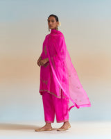 EMBROIDERED TUNIC TROUSER SET- HOT PINK