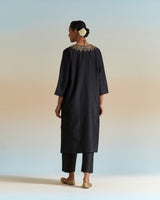 EMBROIDERED TUNIC TROUSER SET- BLACK
