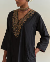 EMBROIDERED TUNIC TROUSER SET- BLACK