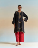 EMBROIDERED TUNIC TROUSER SET- BLACK