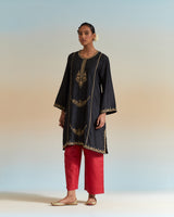 EMBROIDERED TUNIC TROUSER SET- BLACK