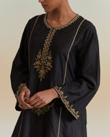 EMBROIDERED TUNIC TROUSER SET- BLACK