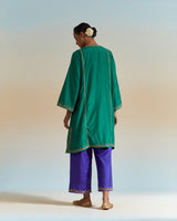 EMBROIDERED TUNIC TROUSER SET- EVER GREEN/ PERSIAN BLUE