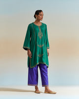 EMBROIDERED TUNIC TROUSER SET- EVER GREEN/ PERSIAN BLUE
