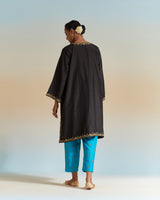 EMBROIDERED TUNIC TROUSER SET- BALCK/ TURQUOISE