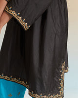 EMBROIDERED TUNIC TROUSER SET- BALCK/ TURQUOISE