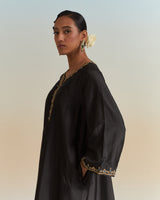 EMBROIDERED TUNIC TROUSER SET- BALCK/ TURQUOISE