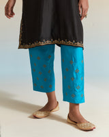 EMBROIDERED TUNIC TROUSER SET- BALCK/ TURQUOISE