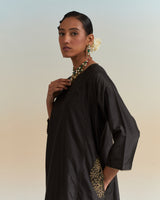 EMBROIDERED TUNIC TROUSER SET- BLACK