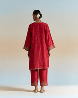 EMBROIDERED TUNIC TROUSER SET- DEEP RED