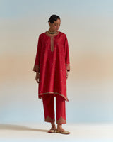 EMBROIDERED TUNIC TROUSER SET- DEEP RED