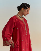 EMBROIDERED TUNIC TROUSER SET- DEEP RED
