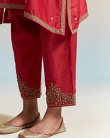 EMBROIDERED TUNIC TROUSER SET- DEEP RED