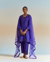 EMBROIDERED TUNIC TROUSER SET- PERSIAN BLUE