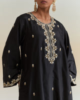EMBROIDERED TUNIC TROUSER SET- BLACK