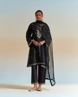 EMBROIDERED TUNIC TROUSER SET- BLACK