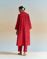 EMBROIDERED TUNIC TROUSER SET- DEEP RED