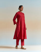 EMBROIDERED TUNIC TROUSER SET- DEEP RED