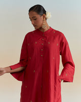EMBROIDERED TUNIC TROUSER SET- DEEP RED