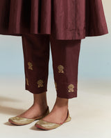 EMBROIDERED TUNIC TROUSER SET- WINE
