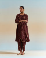 EMBROIDERED TUNIC TROUSER SET- WINE