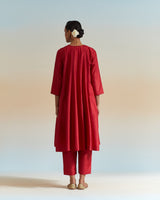 EMBROIDERED TUNIC TROUSER SET- DEEP RED