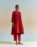 EMBROIDERED TUNIC TROUSER SET- DEEP RED