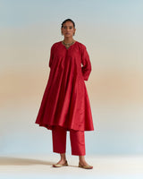 EMBROIDERED TUNIC TROUSER SET- DEEP RED