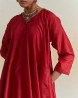 EMBROIDERED TUNIC TROUSER SET- DEEP RED
