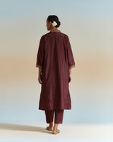 EMBROIDERED TUNIC TROUSER SET- WINE